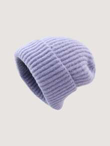 1pc Folded Brim Knit Hat, Minimalist Solid Color Loose Oversized Beanie, Warm Ear Protection Knitted Hat For Men And Women, Autumn/Winter - C - View 48