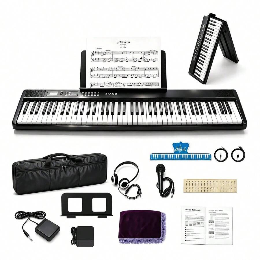 Teclado de Piano Digital Plegable DASHLINE de 88 Teclas con MIDI y Bluetooth - Negro - Ver 1