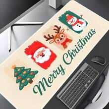 1pc Cream White Christmas Cartoon Extra Large Extended Mouse Pad, Printed With Christmas Pattern, Non-Slip Rubber Bottom, Stitched Soft Cloth Keyboard Desk Mat, Suitable For Office, Gaming And Christmas Gift - View 10