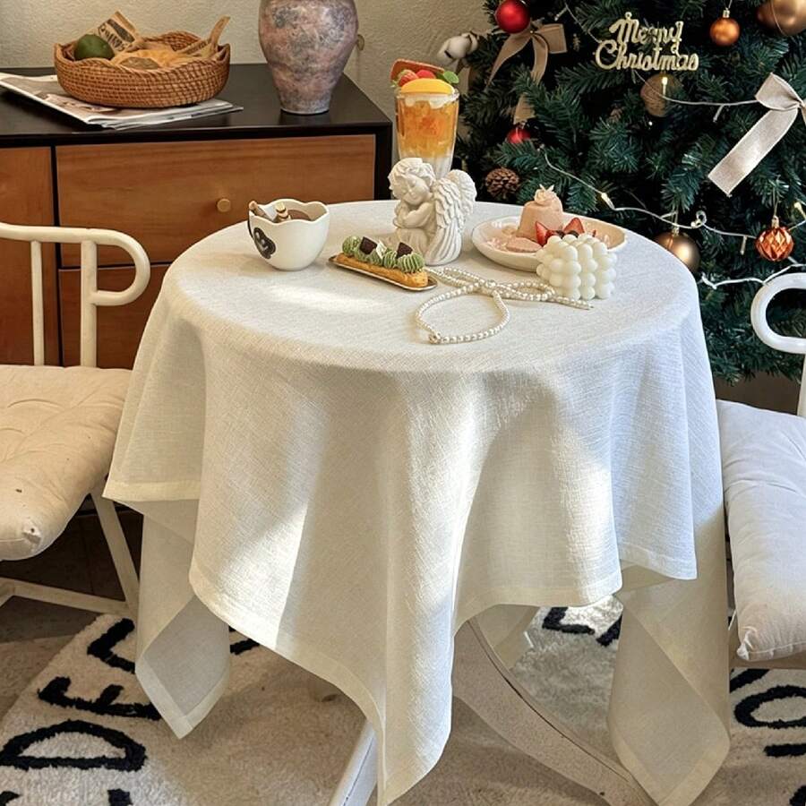 1pc French Solid Color Artistic Princess Style INS Style Decorative Classic Tablecloth, Suitable For Holidays And Daily Decoration - White - View 1