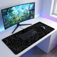 1pc Topographic Map Pattern XXL Mouse Pad - Extra Large Extended Desk Mat, Suitable For Gaming, Black And White Minimalist Keyboard Pad, Suitable For Office And Home - View 6