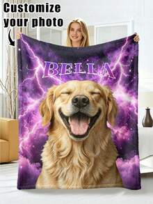 1pc Customized Photo Blanket, Personalized Flannel Blanket With Photo And Text, Office Nap Blanket, Comfortable Blanket, Mother's Day And Father's Day Gift For Parents, Bedding Blanket, Bed Customized Blanket, Customized Text Blanket, Home Personalized Customized Blanket - Multicolor - View 2