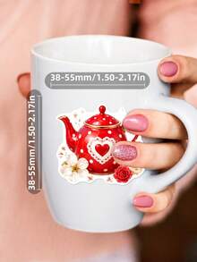 50Pcs PP Strawberry Love Garden Stickers, Romantic Strawberry Garden Style, Including Strawberries, Love Letters, Red Roses, Desserts Elements, For Journal Collage, Water Bottle, Luggage, Skateboard, Tablet, Notebook, Storage Box, DIY Craft Decor - Multicolor - View 6