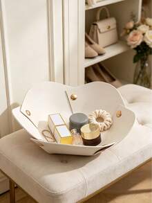 1Pc Multi-Color Solid Leather Trinket Tray, Minimalist Modern Style Flower Shaped Storage Tray, Multi-Purpose Desktop Organizer For Home Bedroom & Vanity Daily Storage - Multicolor - View 12