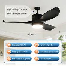 Ventilador de techo exterior 42" con luz LED - Motor DC reversible 6 velocidades - Temporizador, control remoto y APP - Impermeable IP44 - Ideal para terrazas, patios, pérgolas y cenadores - Estrella - Ver 8