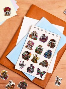 50Pcs Day Of The Dead Stickers For Teens Adults, Assorted Colorful Sugar Skull Decals, Mexican Day Of The Dead Decorative Stickers For Water Bottle, Laptop, Notebook & Scrapbook Crafts - Multicolor - View 4