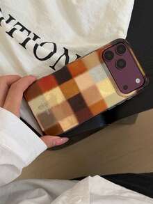 Patchwork Color Block Plaid Phone Case For IPhone 18 Pro Max, New Premium Korean Style Creative Minimalist Personalized Full Coverage Anti-Drop Protective Shell For IPhone 17 Pro/16 - Multicolor - View 11