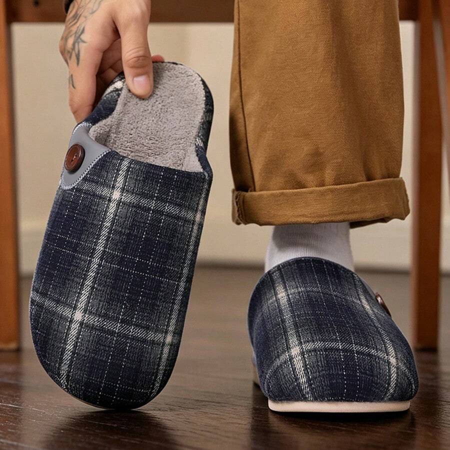 Men's Flat Warm Non-Slip Comfortable Wear-Resistant Slip-On Indoor/Outdoor Slippers - Navy Blue - View 1