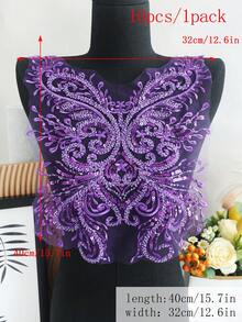 New Handmade Embroidered Lace Applique With Sequins And Beads 3D Floral Chest Decoration DIY Wedding Dress/Evening Gown Accessory/Length:40CM/Width:32CM - Dark Purple - View 29