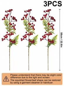 1pc Artificial Plants Long Stem Berry Branches Red Berry Stems Picks Christmas Tree Decorations Home Party Decor Table Centerpieces - Red - View 8