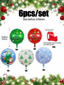 3/4/6Pcs/Set DIY Hanging Foil Balloon Set With Red Ribbon Bows, 22-Inch Balloon Featuring Santa Claus & Christmas Tree Designs For Festive Decor (Living Rooms/Shop Windows), Photo Backdrops, Fireplace Party Styling, And Christmas Dinners Or Gathering - Multicolor - View 7