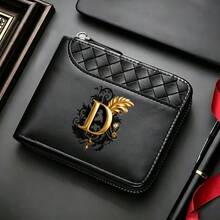 Men'sWallet A-Z26surnameinitialspatternBlack,ZipperClosure,Multiple CardSlots,Large Capacity,Stitching Design-Perfect Gift For Father,Husband,Brother - Black - View 37