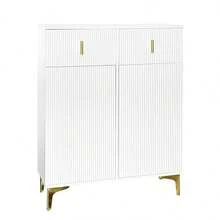 Wardrobe Set With Shoe And Cushion, Wardrobe Front With Hooks, Shoe Cabinet With Drawers And - White + MDF - View 10