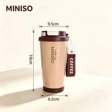 MINISO Water Cup, Coffee Cup, Simple And Elegant, 530ML Heart Polka Dot Pattern Coffee Cup, With Straw, New Autumn Winter Thermal Model; Valentine's Day Gift. - Coffee Brown - View 6