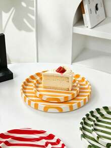 1 Set Striped Ceramic Plates, European Style 6" + 8" Combination Ceramic Serving Plates, Tableware Plates, Dessert Cake Trays, Fruit Plates, Casual Snack Trays, Coffee Cup Trays, Nut Plates, Suitable For Home, Party, Gift - Multicolor - View 7