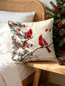 1 Stück Weihnachts-Kissenbezug mit rotem Vogel & Stechpalmenbeeren - weiches & glattes Polyester-Kurzplüsch-Gewebe, doppelseitig bedrucktes Muster, Reißverschluss, maschinenwaschbar, verschneites Beeren-Rotvogel-Zweig-Design, geeignet für Wohnzimmer, Schlafzimmer und verschiedene Räume, mehrere Größen erhältlich, Kissenfüllung nicht enthalten, weihnachtlicher dekorativer Kissenbezug, 150 g/m² - Verschiedenfarbig - Übersicht 8