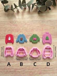 Sweater-Shaped Polymer Clay Cutters, 4Pcs Clay Mold, Winter Clothes Shape Cutter For Handmade Earring Jewelry DIY Craft Making - Pink - View 3