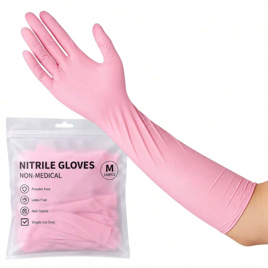 18pcs 16-Inch Pink Nitrile Gloves, Disposable Nitrile Gloves, Household Cleaning Gloves, Kitchen Dishwashing Gloves, Reusable Gloves, Multi-Purpose Nitrile Gloves