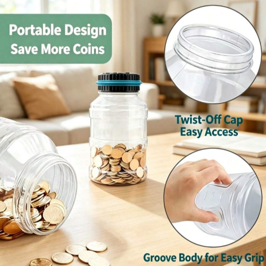 1pc-Transparent Coin Bank -Large Capacity Savings Organizer For Teens & Adults, Modern Home Decor, Perfect Gift For Financial Goals