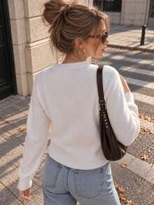 Women's Solid Color Long Sleeve Single-Breasted Casual Knit Cardigan - Beige - View 2