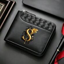 Men'sWallet A-Z26surnameinitialspatternBlack,ZipperClosure,Multiple CardSlots,Large Capacity,Stitching Design-Perfect Gift For Father,Husband,Brother - Black - View 30
