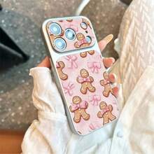 1pc TPU Soft Pink Gingerbread Man & Bow Pattern Phone Case, Full Coverage Shockproof Protective Cover For IPhone 17 Pro Max/17/16 Pro Max/15/14/13/12/11 - Silver - View 4