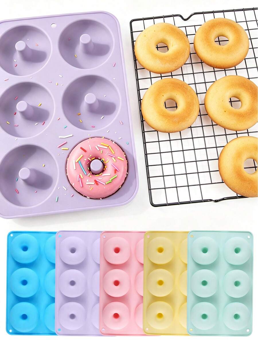1/2 buah Cetakan Donat Silikon 6 Rongga, Cetakan Kue Bulat untuk Membuat Makanan Penutup, Roti, Cokelat, Kue Pastri, Bagel, Aksesori Kue Dapur Silikon Lembut, Baki Makanan Penutup Mudah Dilepas, Cocok untuk Memanggang di Rumah, Pesta, Hadiah Liburan - View 1