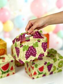 Hộp đựng quà bánh tiệc in họa tiết trái cây hoạt hình, hộp giấy đựng kẹo quà tặng cầm tay cho tiệc Baby Shower và sinh nhật - Xem 3