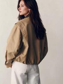 Khaki Lapel Single-Breasted Long Sleeve Jacket For Daily Outdoor Wear - Khaki - View 3