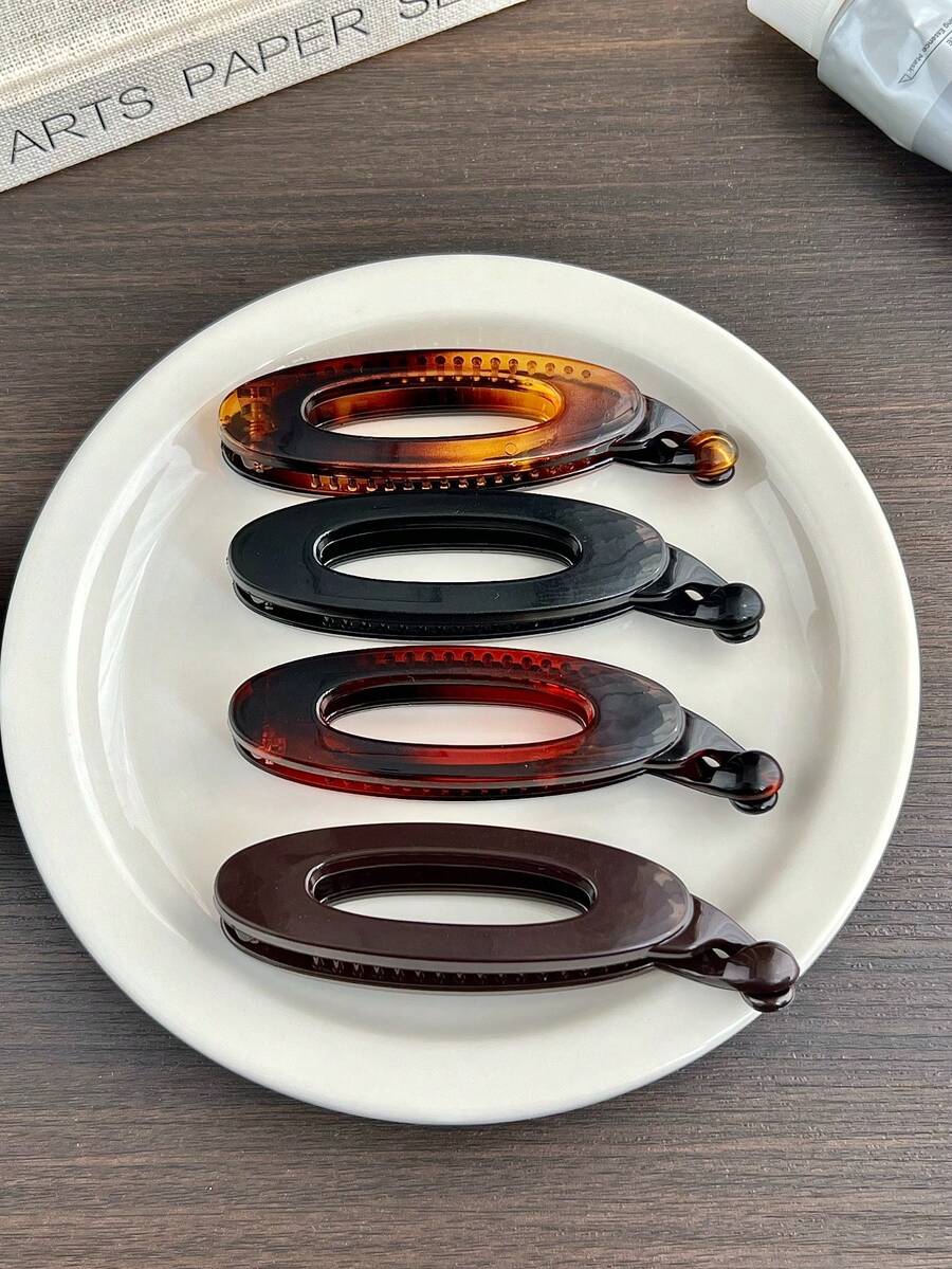 1Pc New Simple Oval Claw Clip For Women – Retro Wide-Edge Hair Clip For High Ponytail & Bun, Back Head Hair Accessory Hair Clips Hair Claws,Hair Slide - Multicolor - View 1
