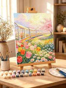 DIY Spring Rainbow Train And Flowers (Frameless Or Framed 8x12 / 16x20 Inches) Paint By Numbers Kit(Acrylic) Arts & Crafts For Adult Beginners, Home Wall Decor, And Holiday Gifts - Sets - View 1