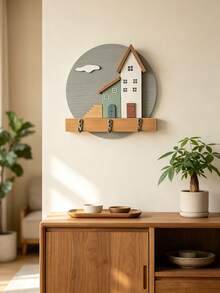 1pc Rustic Nordic Style Wooden Wall-Mounted Key Rack, 3D House And Fence Decor, Multiple Metal Hooks For Keys And Bags, Wall-Hanging Key Storage Rack, Home Decor Accessory, Suitable For Entryway, Hallway And Farmhouse Style Interior Decoration - Multicolor - View 10