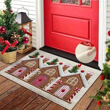 1pc Christmas House Pattern Design Microfiber Bath Rug,Non‑Slip Soft Bathroom Mat,Water‑Absorbent Doormat,Machine Washable,Knit Fabric,For Bedroom,Kitchen,Entryway,Indoor & Outdoor Use,Home Decor,Perfect Holiday Party Decor Gift,Christmas Decoration - A - View 5