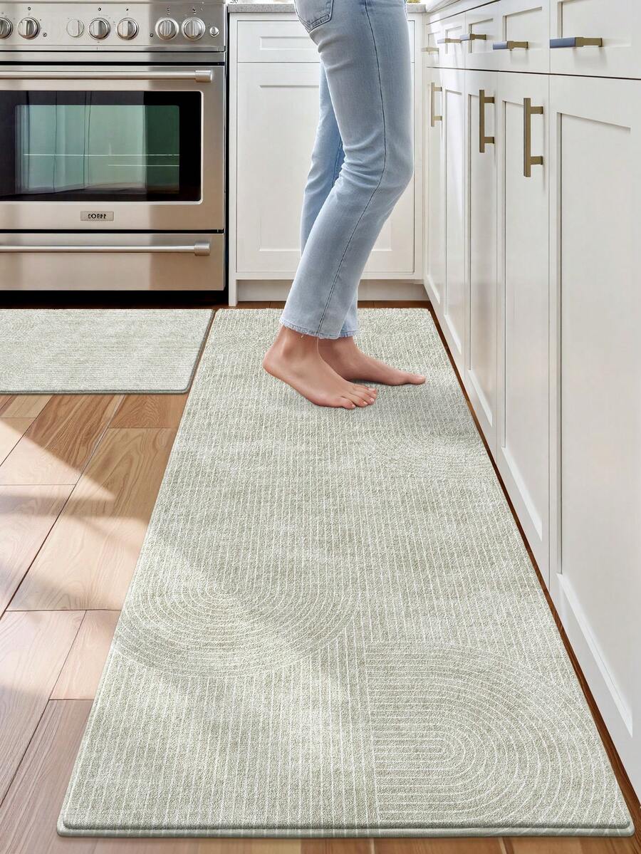 DAJIANG 1pc Minimalist Cream Geometric Line Long Kitchen Runner Rug, Suitable For Bathroom, Kitchen, Bedroom, Living Room, Bedside, Machine Washable Easy To Clean, Pet-Friendly Decorative Entryway Mat