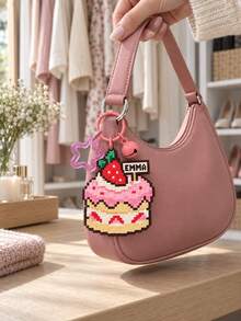 1 móc khóa bánh dâu tây phong cách pixel in tên tùy chỉnh, charm túi mini kèm chữ tùy chỉnh, mặt treo bánh ngọt màu hồng dễ thương có ngôi sao và chuông, quà sinh nhật cho nữ và teen, phụ kiện khóa kéo cho ba lô và túi xách - Nhiều màu - Xem 4