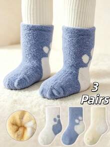 3 Pairs Baby Autumn/Winter Thick Velvet Warm Mid-Calf Socks, Newborn Floor Socks - Multicolor - View 1