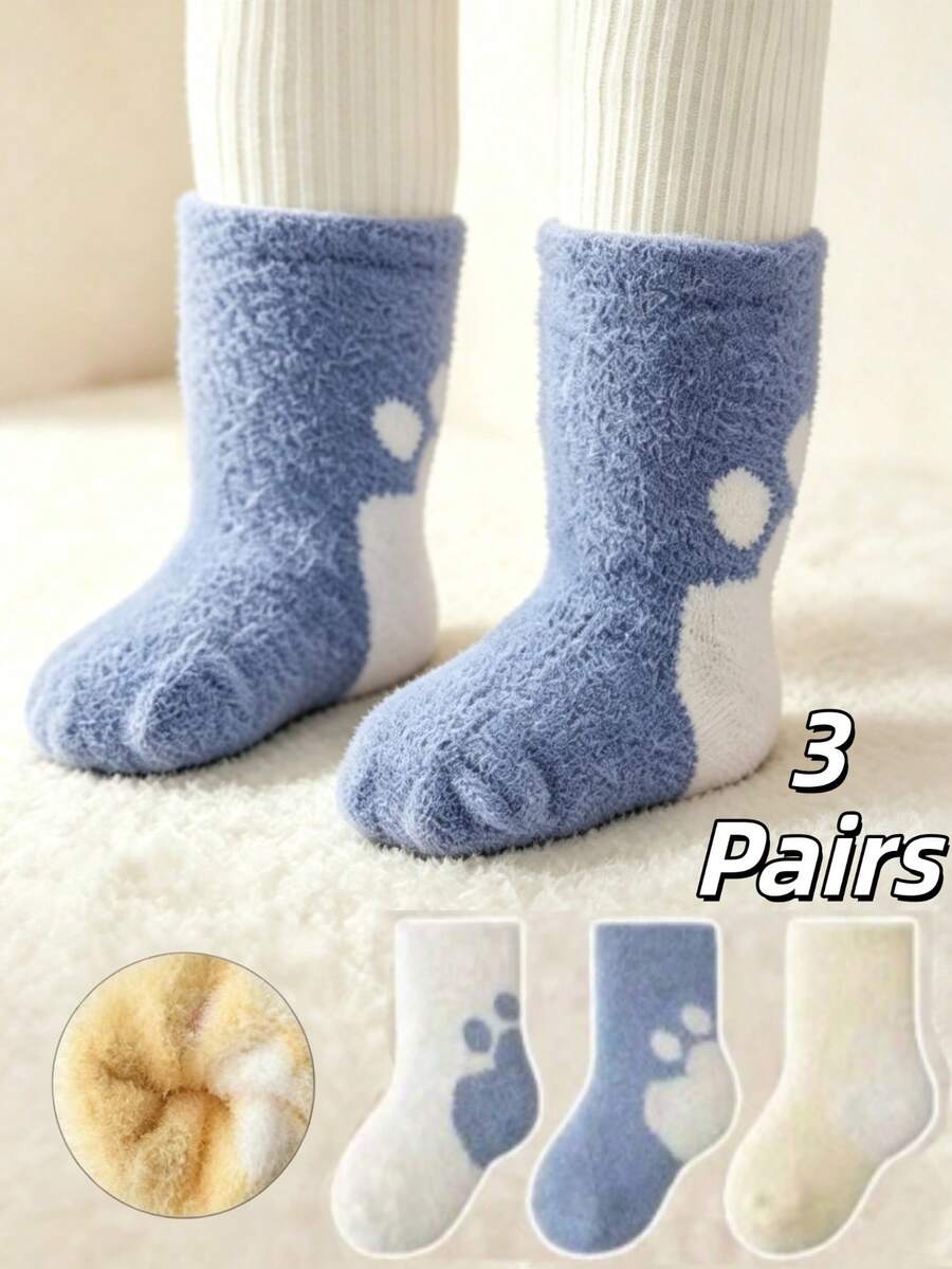 3 Pairs Baby Autumn/Winter Thick Velvet Warm Mid-Calf Socks, Newborn Floor Socks - Multicolor - View 1