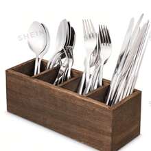 1 Cutlery Box, Paulownia Storage Box, Kitchen Utensil Storage Rack, 4-Compartment Wooden Cutlery Box, Large Dining Table Utensil Storage Box And Cutlery Holder, Suitable For Napkins, Spoons, Forks, Knives, Kitchen Supplies - 1 Pack - View 1