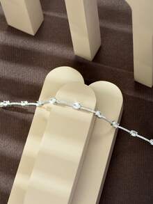 1pc Classic Elegant Faceted Oval Zirconia Bracelet With Micro-Pave Diamonds, Silver Tone, Daily Layering Accessory, Gift Matching - Silver - View 4