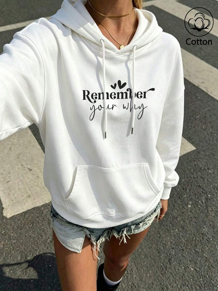 Ledig sweatshirt för dam med rund hals, svart långärmad sweatshirt med konstnärligt boktryck - Vitt - Visa 1