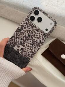 Black Contrast Lace Leopard Print Phone Case Compatible With Apple 18 Pro Max, 17 Pro, 16, 15, Premium Niche Style, Women's Full Coverage Anti-Drop Soft Protective Cover - Brown - View 4