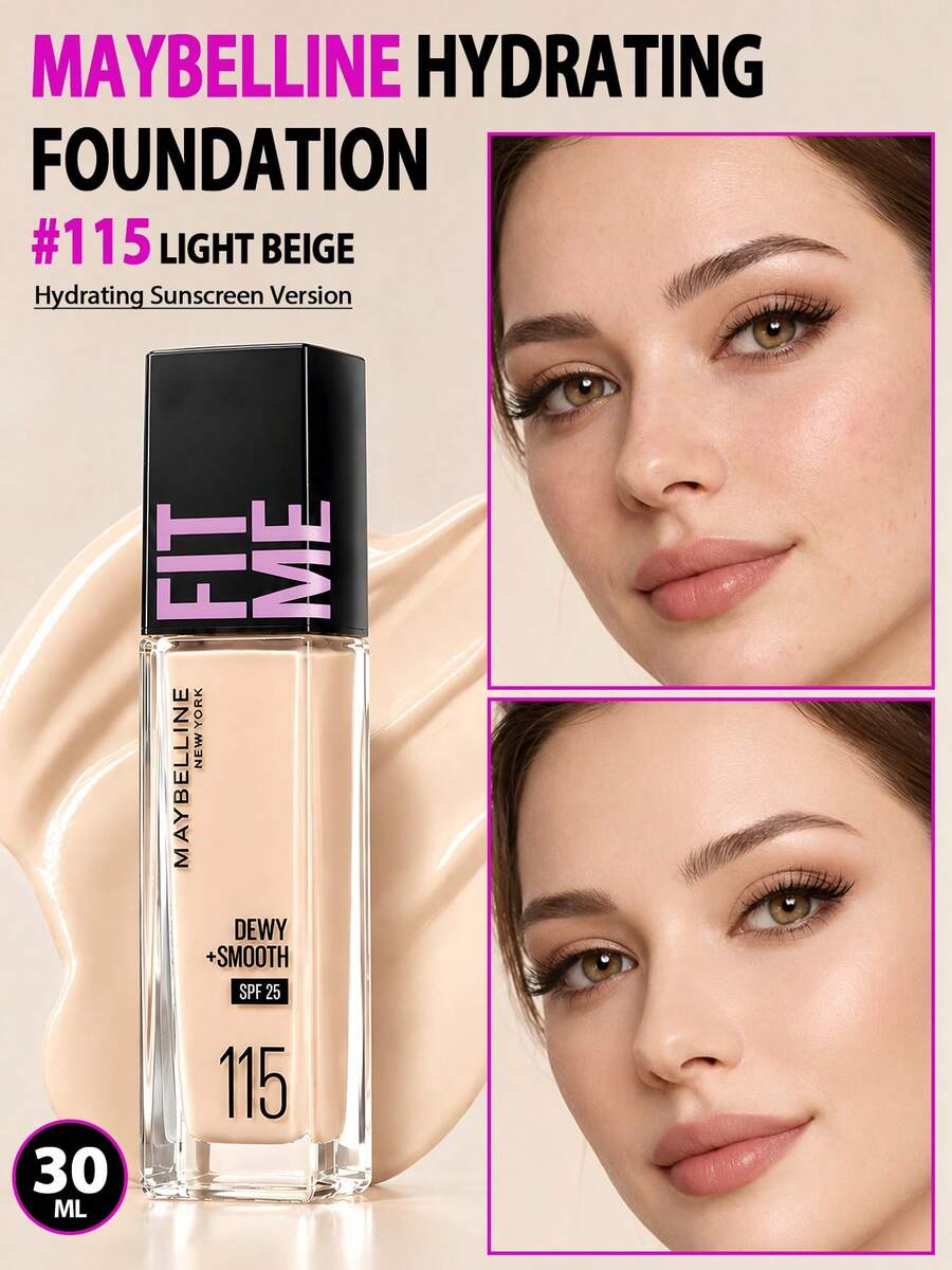 Maybelline Little Purple Bottle Foundation - Moisturizing & Lightweight, Provides Coverage, Waterproof & Sweatproof, Long-Lasting Wear. Suitable For Holiday Parties And Gatherings. - Purple Bottle Foundation #115 - View 1
