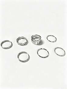 7/6pcs Set Hollow Design, Luxury Fashion Cool Rings Set, Women Rings, Accessories, Non-Fading Rings, Hiphop Knuckle Rings, Best Friend Gift - Silver - View 7