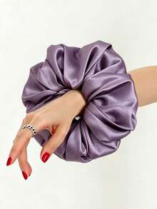 1pc Purple Extra Large Ruched Solid Color Satin Elastic Scrunchie, Soft Versatile Hair Accessory For Daily Wear - Multicolor - View 1