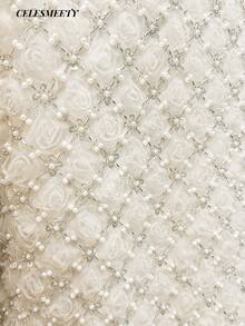 2pcs Floral Pattern Sequin Bead Elegant Women's Chiffon Maxi Dress With Blazer - Beige - View 10