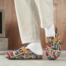 Bohemian Print Buckle Closed-Toe Slippers, Soft Breathable Easy-Slip-On Mule Slides, Personalized Comfortable Sandals For Spring/Summer Shopping, Vacation And Travel - Brown - View 6