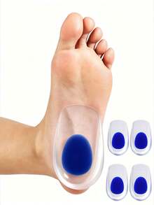 2 Pairs Unisex GEL Gel U-Shaped Heel Pads Transparent Sports Shock-Absorbing Height-Increasing Half-Size Heel Inserts - Blue - View 6