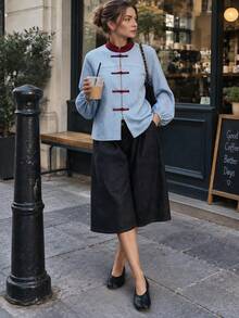 Fashionable Elegant Plaid Women's Shirt, Casual Versatile Design Top Suitable For Daily Wear, Dating, Travel, Vacation, Holiday, All Seasons - Baby Blue - View 4