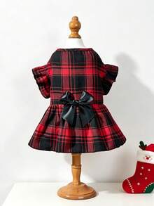 LUCKIE LABO 1pc Black & Red Plaid Bow Dress, Anti-Flea Pet Dog Clothes For Chihuahua Small Dogs, Fashionable Skirt Suitable For Cats & Dogs Indoor/Outdoor - Multicolor - View 1