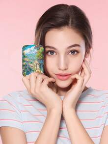 1PC Ins Landscape Series Portable Folding Makeup Mirror, Lightweight Ultra-Thin Convenient Durable PU Leather, Suitable For Various Occasions Travel Party Work School, Suitable For All Ages - Multicolor - View 3